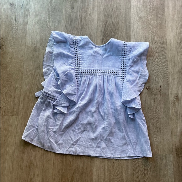 magali pascal dominika light blue button front ruffle detail summer blouse top - Picture 3 of 7